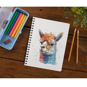 colourful alpaca in watercolor notebook