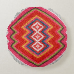 Colourful alpaca mohair sweater ornament closeup. round cushion