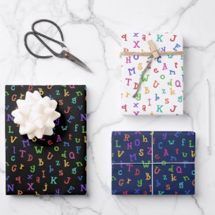 Colourful Alphabet Back To School Pattern Wrapping Paper Sheet