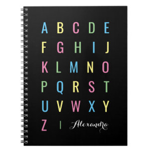 Colourful Alphabet on Black   Personalised Notebook