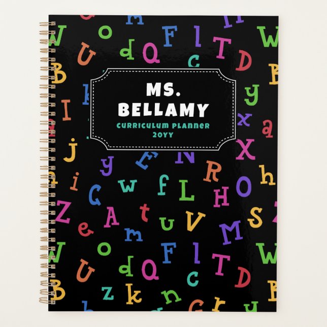 Colourful Alphabet Pattern Teacher Student Planner (Front)