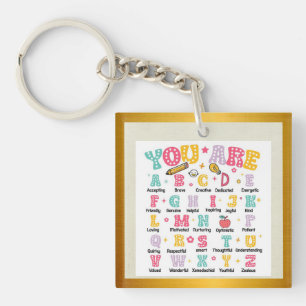 Colourful Alphabet Positive Text Back to School Key Ring