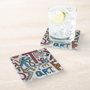 Colourful Alphabets  Glass Coaster