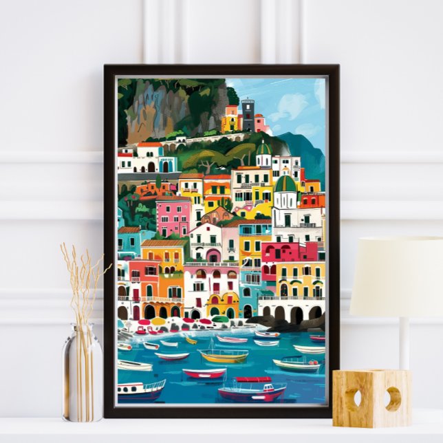Colourful Amalfi Coast Beach Illustration Photo Print (Creator Uploaded)