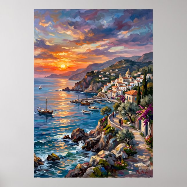 Colourful Amalfi Coast Seascape Poster (Front)