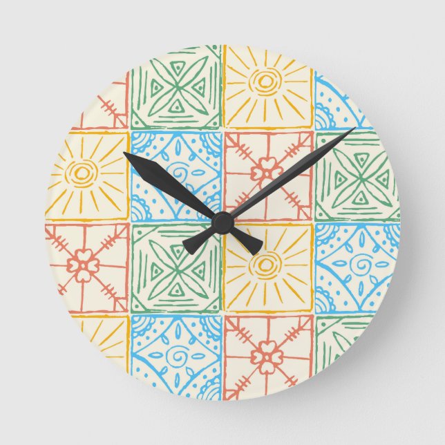 Colourful Amalfi style tile seamless pattern Round Clock (Front)