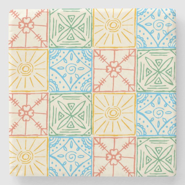 Colourful Amalfi style tile seamless pattern Stone Coaster (Front)