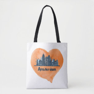Colourful Amsterdam City Skyline Watercolor Heart  Tote Bag