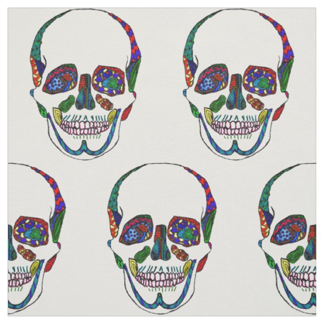 Colourful Anatomical Sugar Skull Mosaic Pattern Fabric (Swatch)
