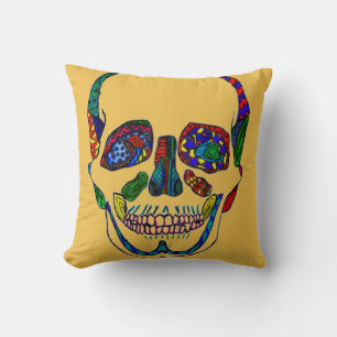 Colourful Anatomical Sugar Skull Mosaic Pillow