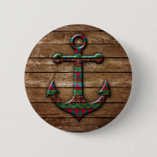 Colourful Anchor on Wood Texture 6 Cm Round Badge