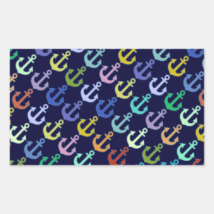 colourful anchor pattern navy design rectangular sticker