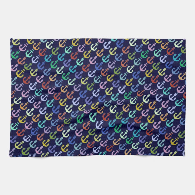 colourful anchor pattern navy design tea towel (Horizontal)