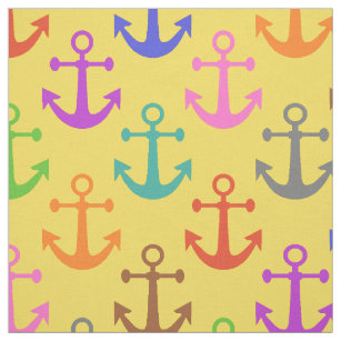 Colourful Anchor Pattern Retro Nautical Fabric