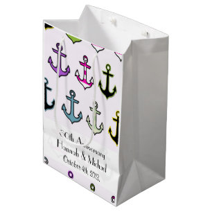 Colourful Anchors, Pattern Of Anchors, Anniversary Medium Gift Bag