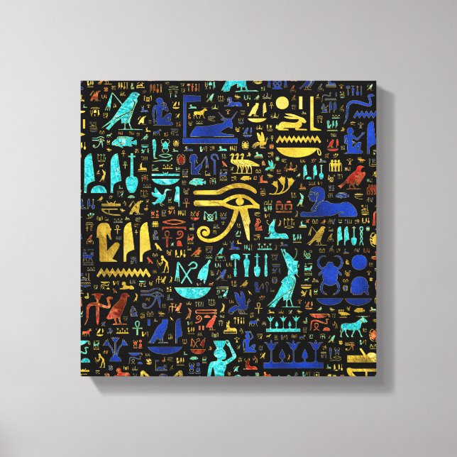 Colourful  Ancient Egyptian hieroglyphic pattern Canvas Print (Front)