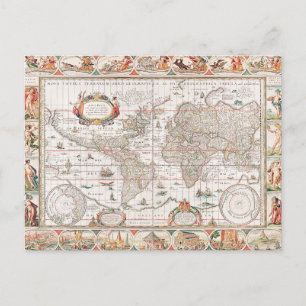 Colourful Ancient World Map Postcard