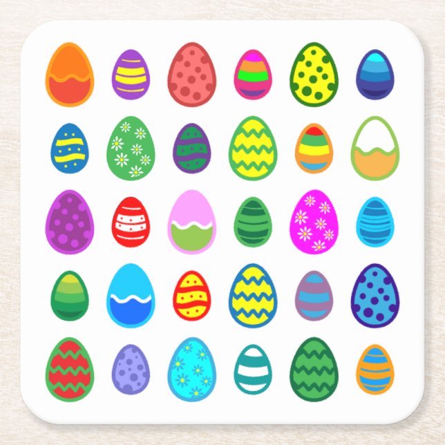 Colourful and beautiful Easter egg pattern Square Paper Coaster (Front)