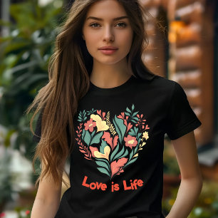 Colourful and Black Floral Heart T-Shirt