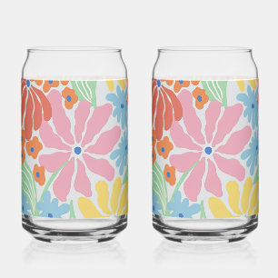 Colourful and Bright Abstract Floral Can Glass
