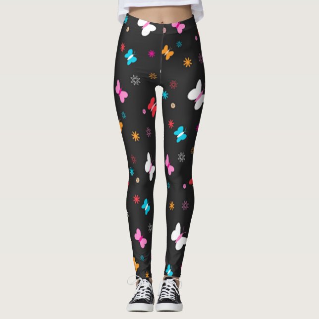 Colourful And Bright Butterfly Pattern Leggings (Front)