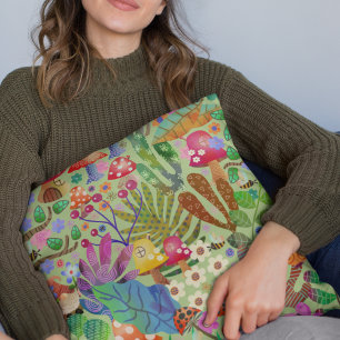 Colourful and Bright Enchanted Woodland Forest Cushion