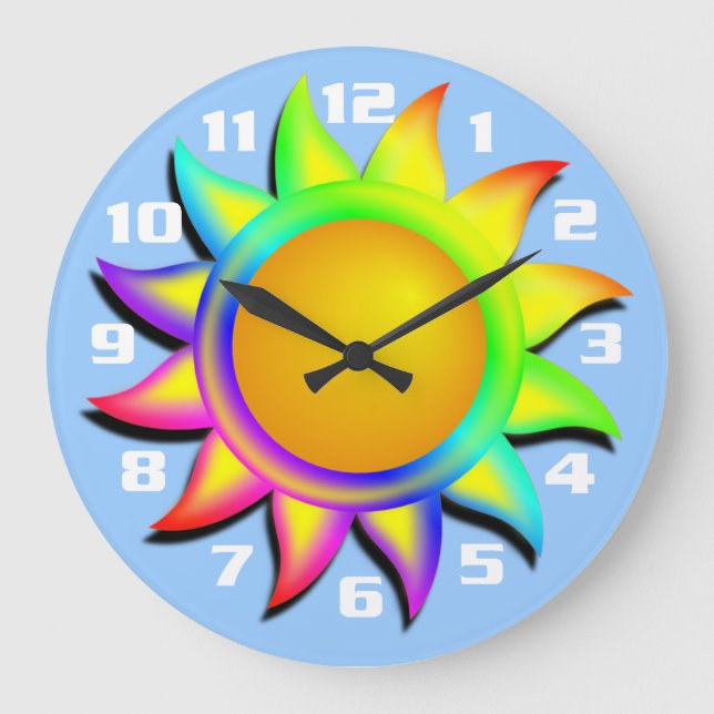Colourful and Bright Sunshine Sky Blue Background Large Clock (Front)