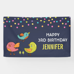 Colourful and Cute Whimsical Birds Trio Birthday Banner