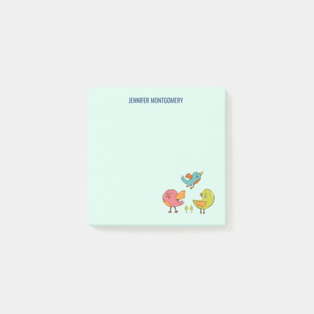 Colourful and Cute Whimsical Birds Trio Post-it Notes (Front)