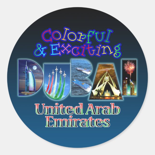Colourful and Exciting Dubai Classic Round Sticker (Front)