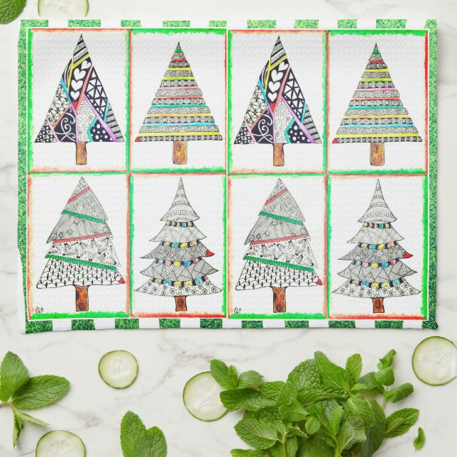 Colourful and Festive Christmas Tree  Kitchen Towe Tea Towel (Folded)