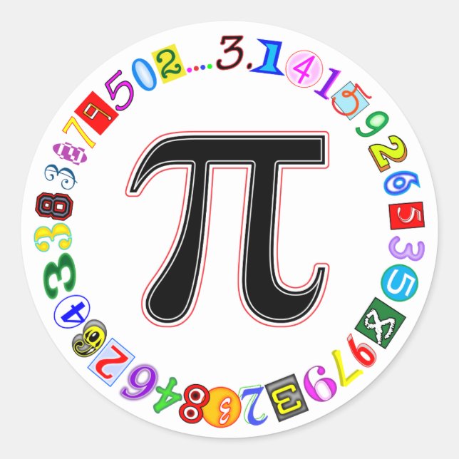 Colourful and Fun Circle of Pi Calculated Classic Round Sticker (Front)