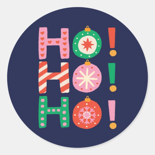 Colourful and Fun HO HO HO Navy Blue Christmas Classic Round Sticker (Front)