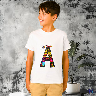Colourful and Fun Letter 'A' Tribal and Doodle T-Shirt