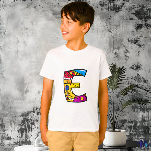Colourful and Fun Monogram E Tribal and Doodle  T-Shirt