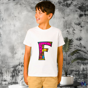 Colourful and Fun Monogram F Tribal and Doodle T-Shirt