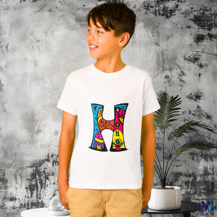 Colourful and Fun Monogram H Tribal and Doodle T-Shirt