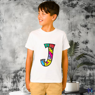 Colourful and Fun Monogram J Tribal and Doodle T-Shirt
