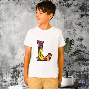 Colourful and Fun Monogram L Tribal and Doodle T-Shirt