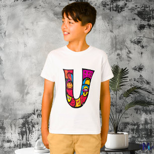 Colourful and Fun Monogram U Tribal and Doodle T-Shirt