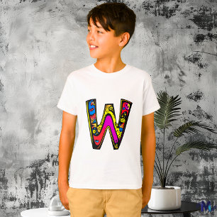 Colourful and Fun Monogram W Tribal and Doodle T-Shirt