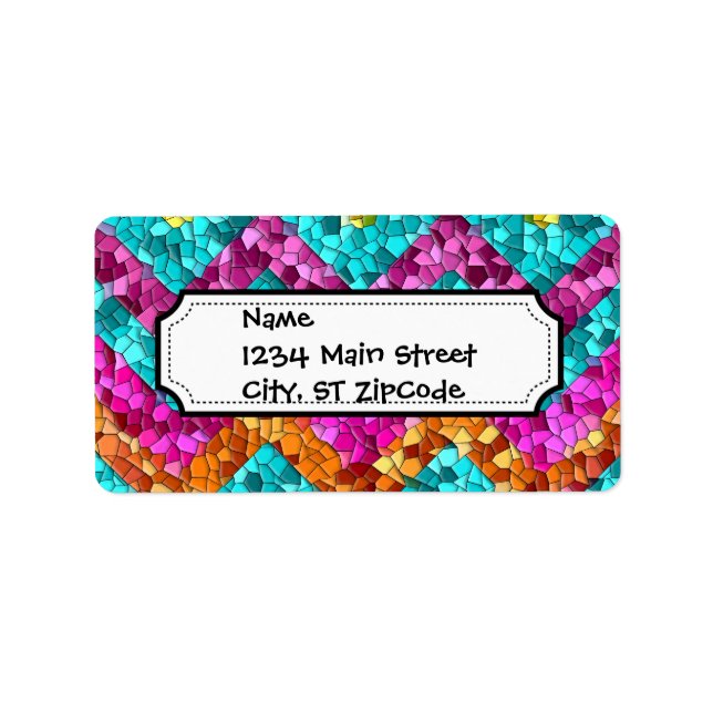 Colourful and Fun Tile Mosaic Chevron Pattern Label (Front)