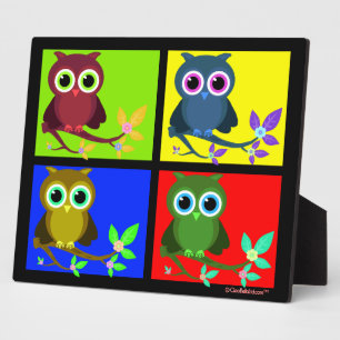Colourful And Funky Pop Art Owls Plaque