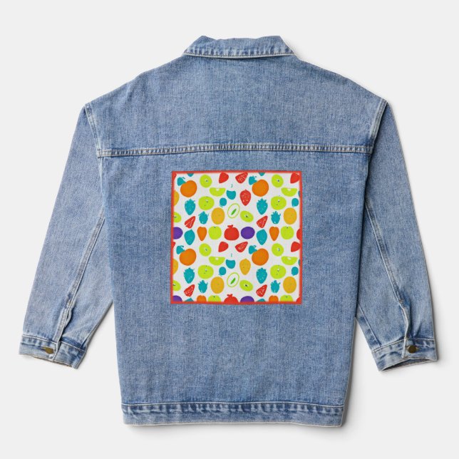Colourful and Juicy Tropical Pattern Denim Jacket (Back)