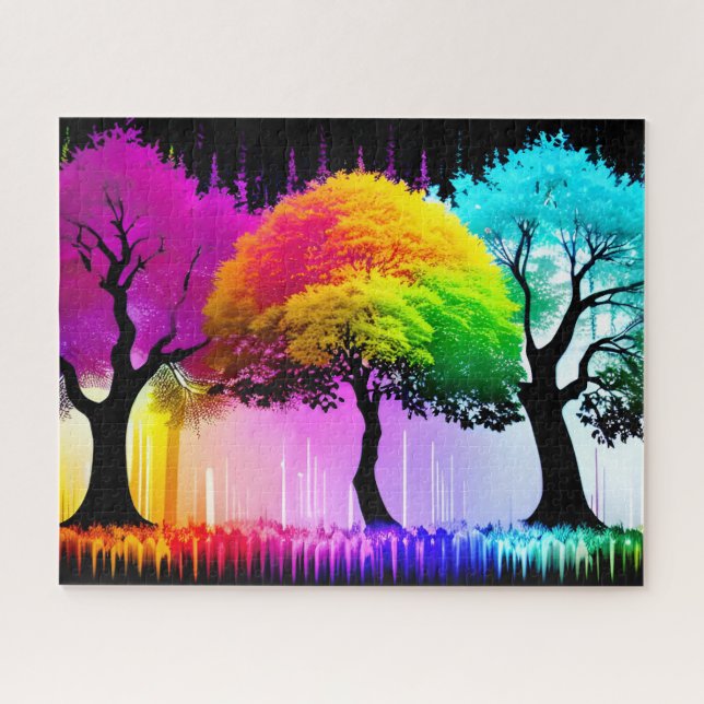 Colourful and Majestic Rainbow Forest Trees Jigsaw Puzzle (Horizontal)