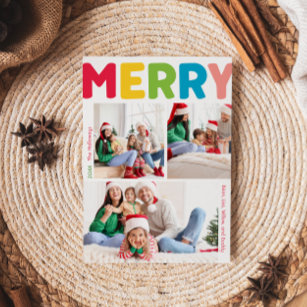 Colourful and Merry Year In Review Vertical 3 Phot Holiday Card