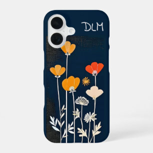 Colourful and Minimalist Flowers on Dark Blue iPhone 16 Case