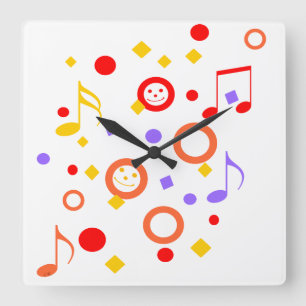 Colourful and Music Notes Square Wall Clock