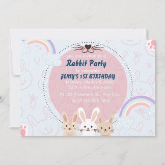 colourful and pink rabbits for party birthday invi invitation