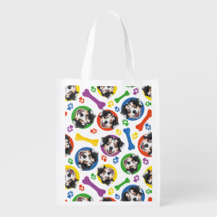 Colourful and playful Australian Shepherd Reusable Grocery Bag